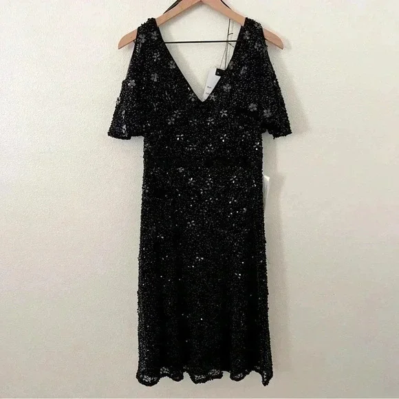 NWT Mac Duggal Cold Shoulder Sequins Dress - Picture 6 of 8